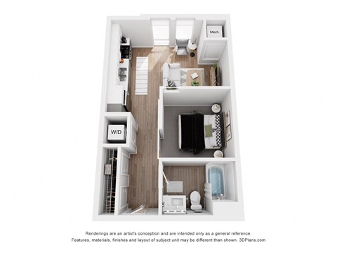 Floor plan for 1 bed, 1 bath, 518 sqft